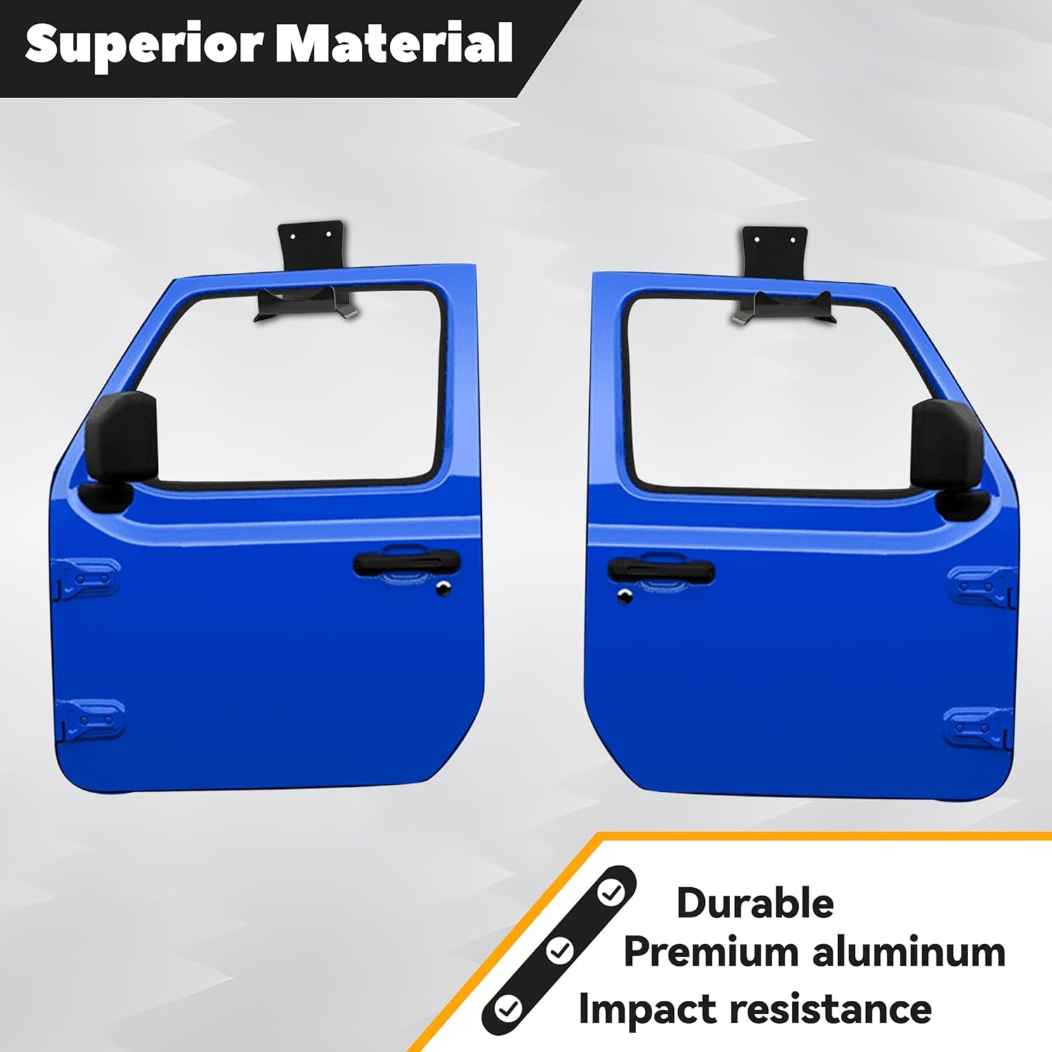 KUAFU 4Pcs Door Storage Hangers Compatible with 1956-2024 Jeep Wrangler CJ YJ TJ LJ JK JKU JL JLU Removable Wall Mount Door Holder Storage Bracket Rack Powder Coated Black Aluminum