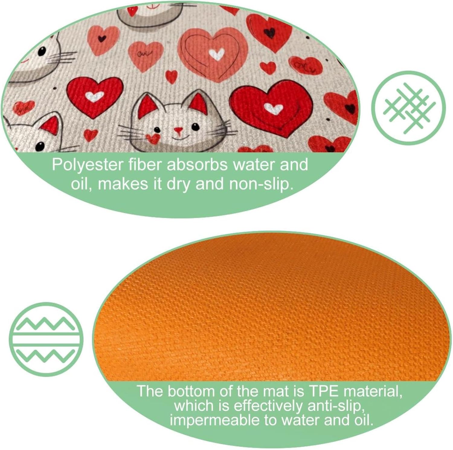 Kitchen Rugs Set of 2, Red Heart Cute Cats Head Kitchen Mats for Floor Washable, Kitchen Floor Runner Mat Cushioned Anti Fatigue