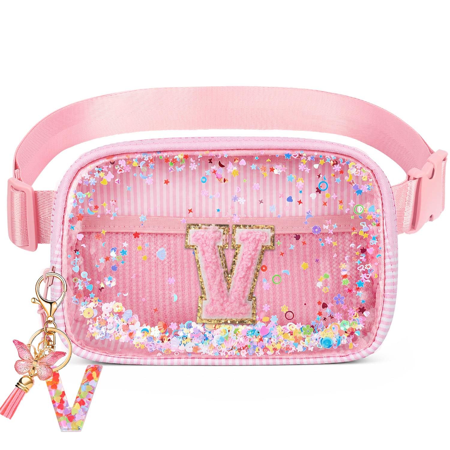 Initial Fanny Pack for Girls - Belt Bag for Teens Kid Teen Girl Kid Birthday Gift Pink V
