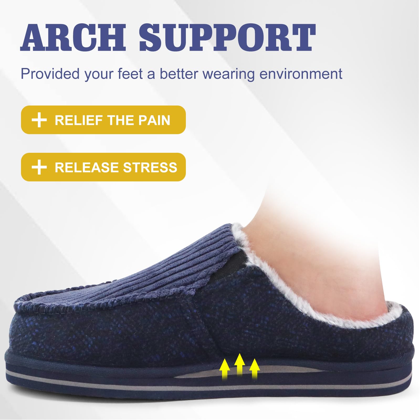ONCAI Pantofole da Uomo in Comfort Pelo Cotone Strisce Ciabatte da Casa in Lana con Memory Foam Supporto Arco Suola in Gomma Taglia 40-50