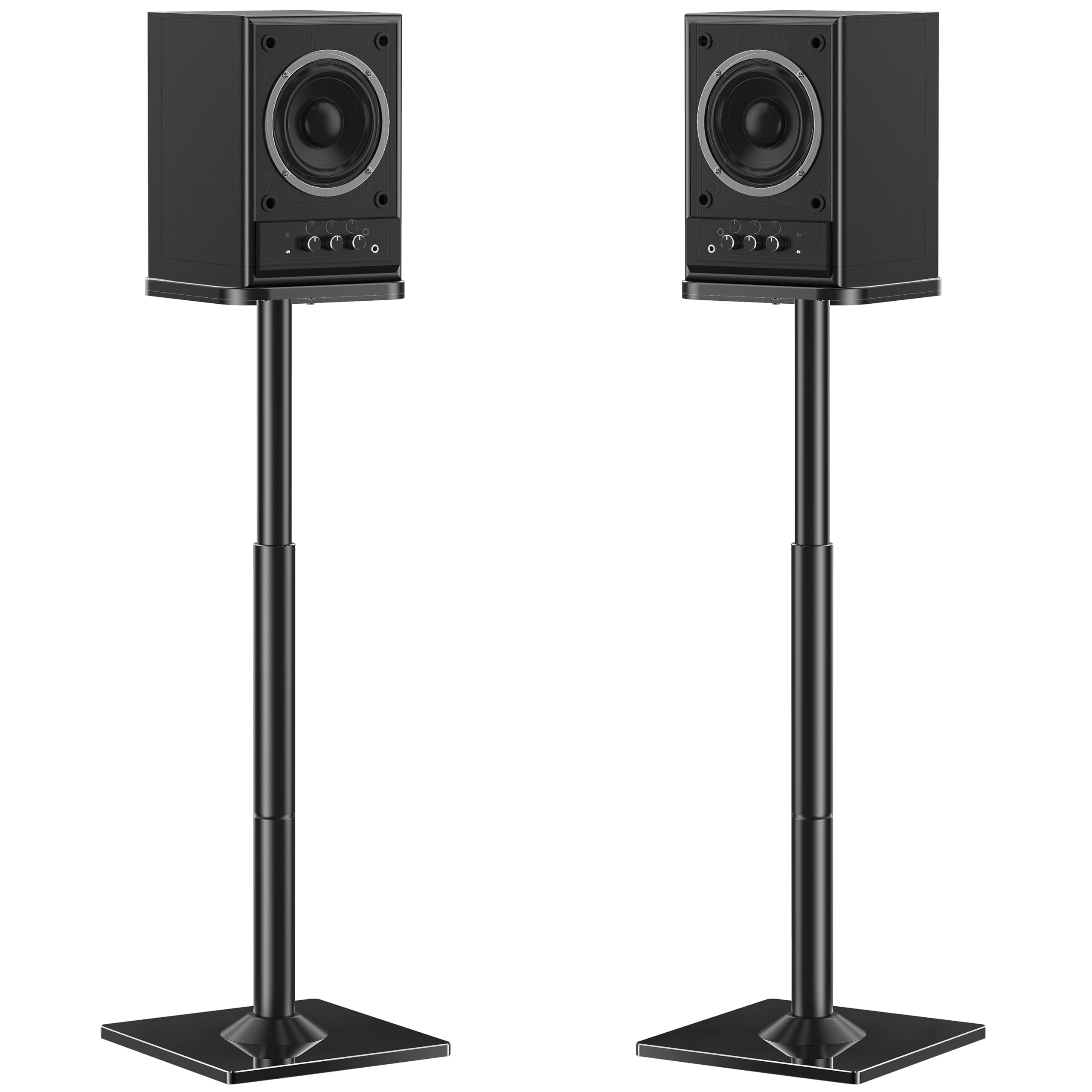 ELIVED 1 paire de supports universels pour haut-parleurs d'étagère - Hauteur réglable jusqu'à 95 cm - Avec socle en verre et canal de câbles interne - Capacité de charge de 10 kg - Noir