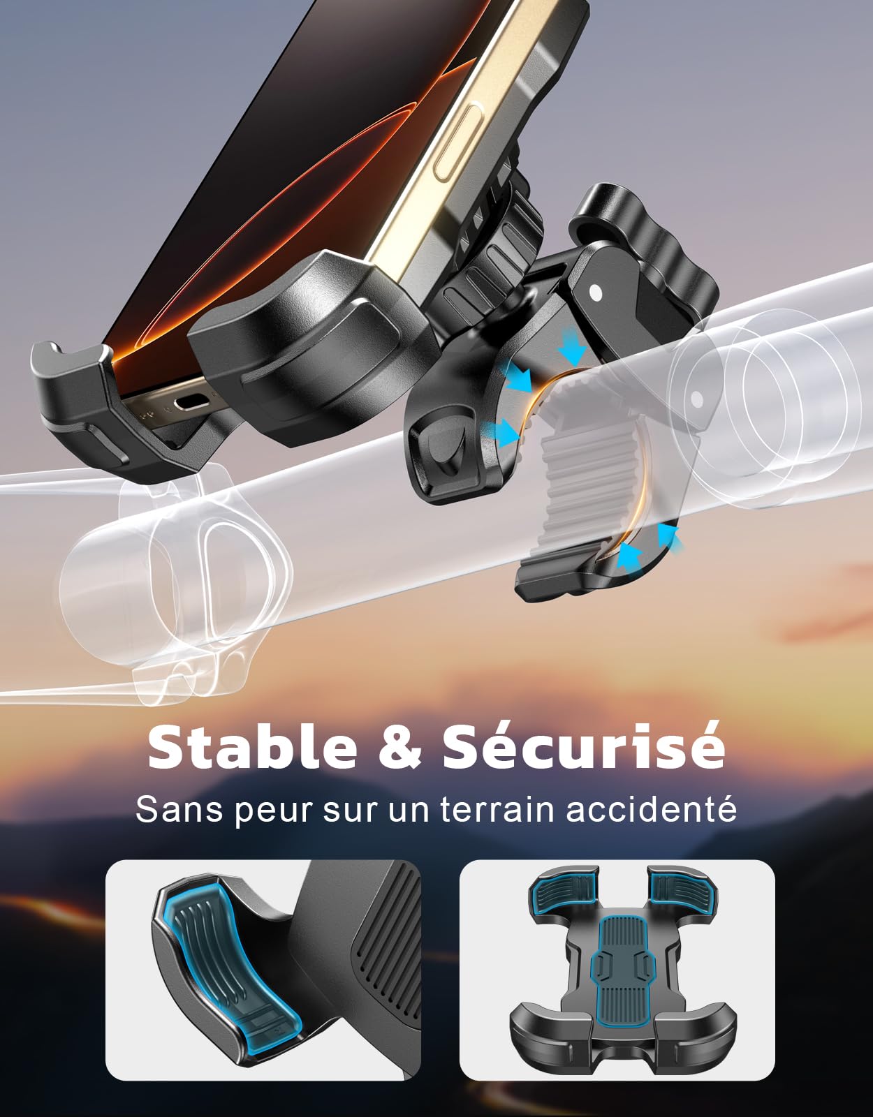 Rolgno Support Telephone Velo, [Libération Rapide & Rotation 360°] Support Téléphone Moto, Verrouillage Sûr Porte Téléphone Vélo, Support Telephone Trotinette Electrique Pour Smartphones 4.7"-6.9