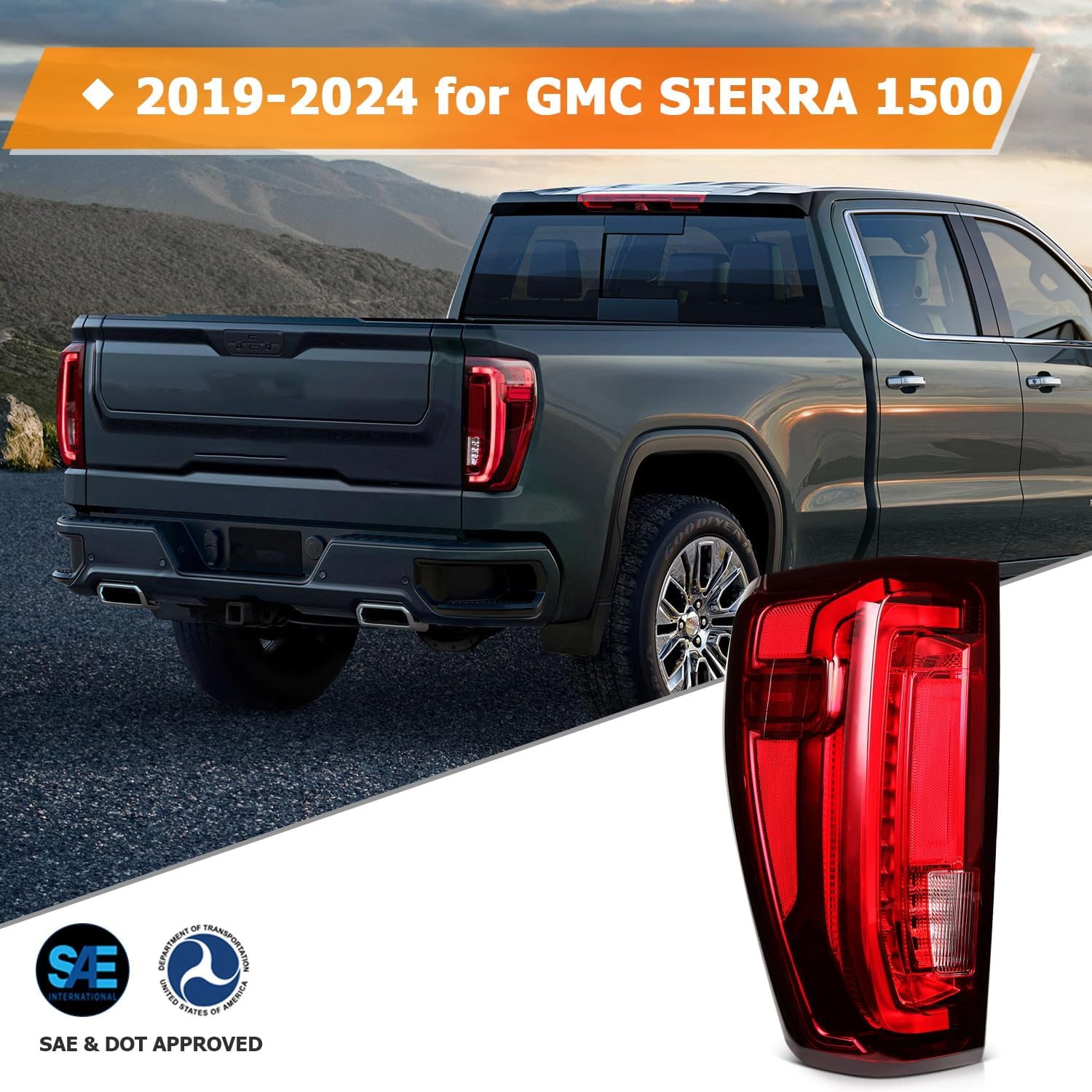 Tail Light Assembly Compatible with 2019-2024 for GMC Sierra 1500/2500HD/3500HD with LED Red Lens Chrome Brake Light Rear Lamps Driver Side 84968740 GM2800310