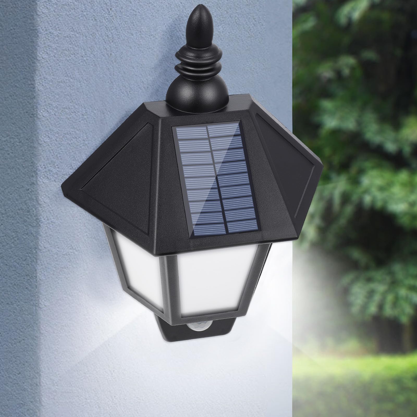Beavorty Solar Außenleuchte Wandleuchte mit Bewegungsmelder LED Warmweiß Ip55 3.2v 500mah Akku für Garten und Korridor Schwarz