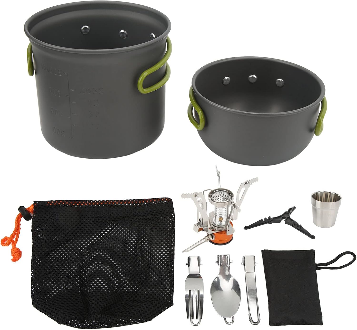 Restokki Camping Pots and Pans, Camping Cookware Camping Cooking Gear with Cooking Stove Pot Folding Spoon Fork Set for Outdoor Picnic