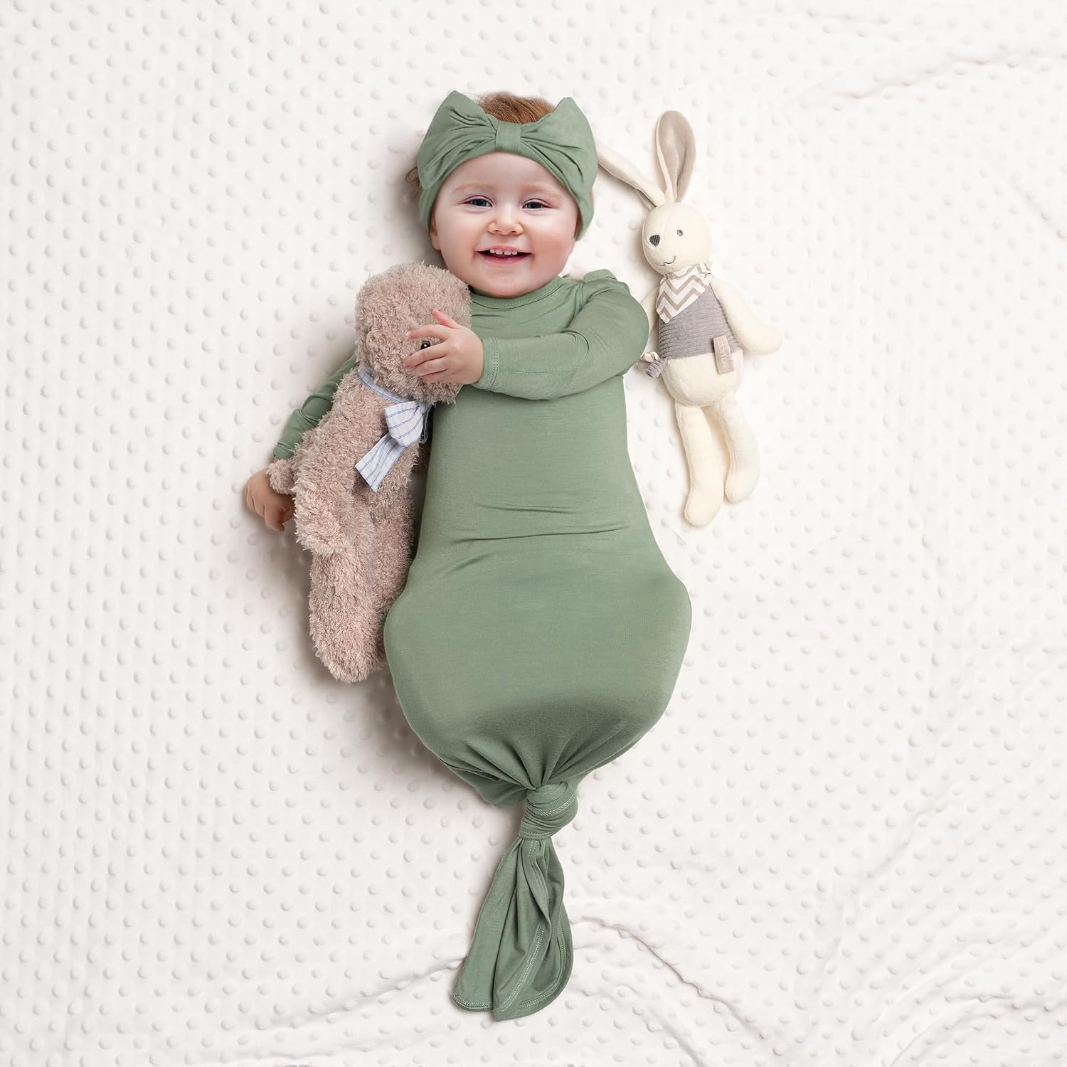 Newborn Baby Knotted Gown, Ultra-Soft Infant Sleeper Coming Home Outfit with Hat, Bowknot (2 Packs)