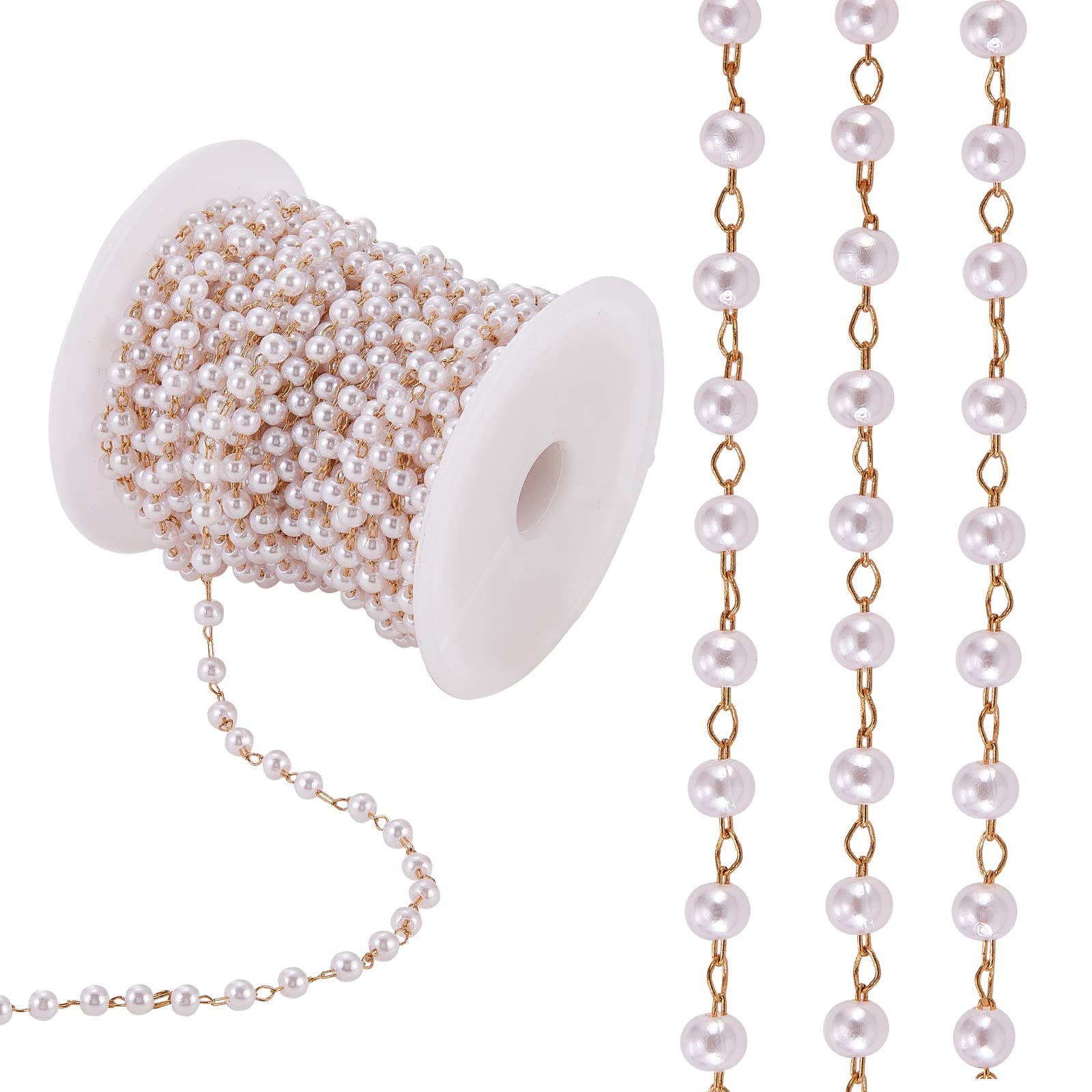 Collier Perles De Majorque Rondes Blanches 8-12mm, Chaîne Laiton Doré | Laval Europe