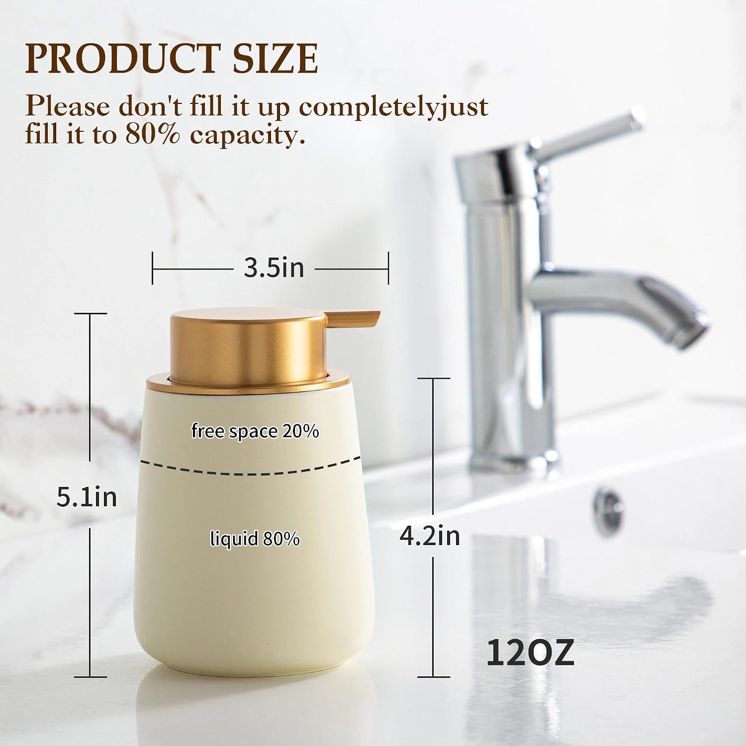 Enra Gold Ceramic Soap Dispenser, Hand Soap Dispenser for Bathroom