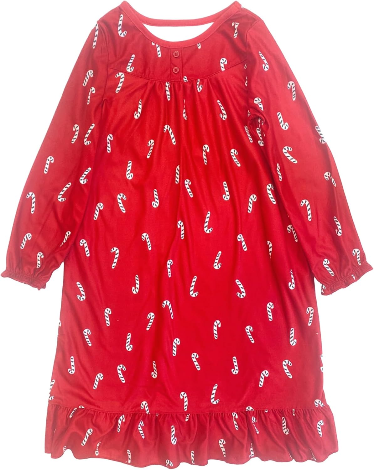 Carters Girls Red Flannel Candy Cane Print Holiday Nightgown Night Gown