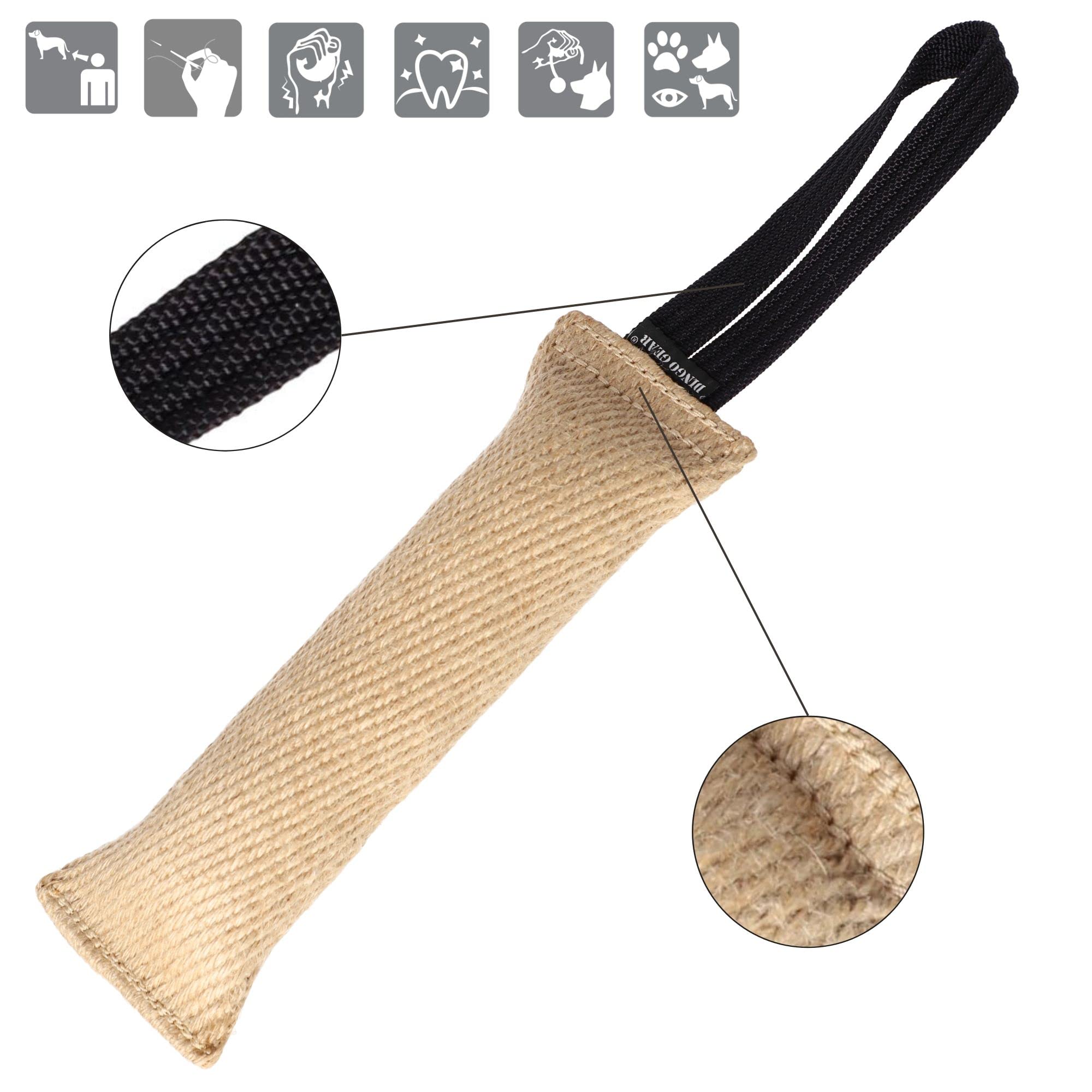 Dingo Gear Jouet à Mordre en Jute avec 1 poignée renforcée pour Dressage et Amusement du Chien 28 x 6 cm