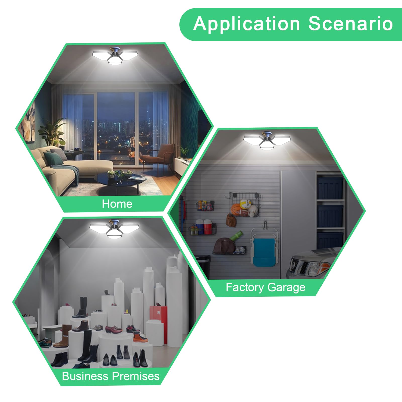 2 Pack Garage Led Light Bulb Triangular Fixture 120w 15000LM 6500K 3 Plus 1 Adjustable Super Bright Led — view 7