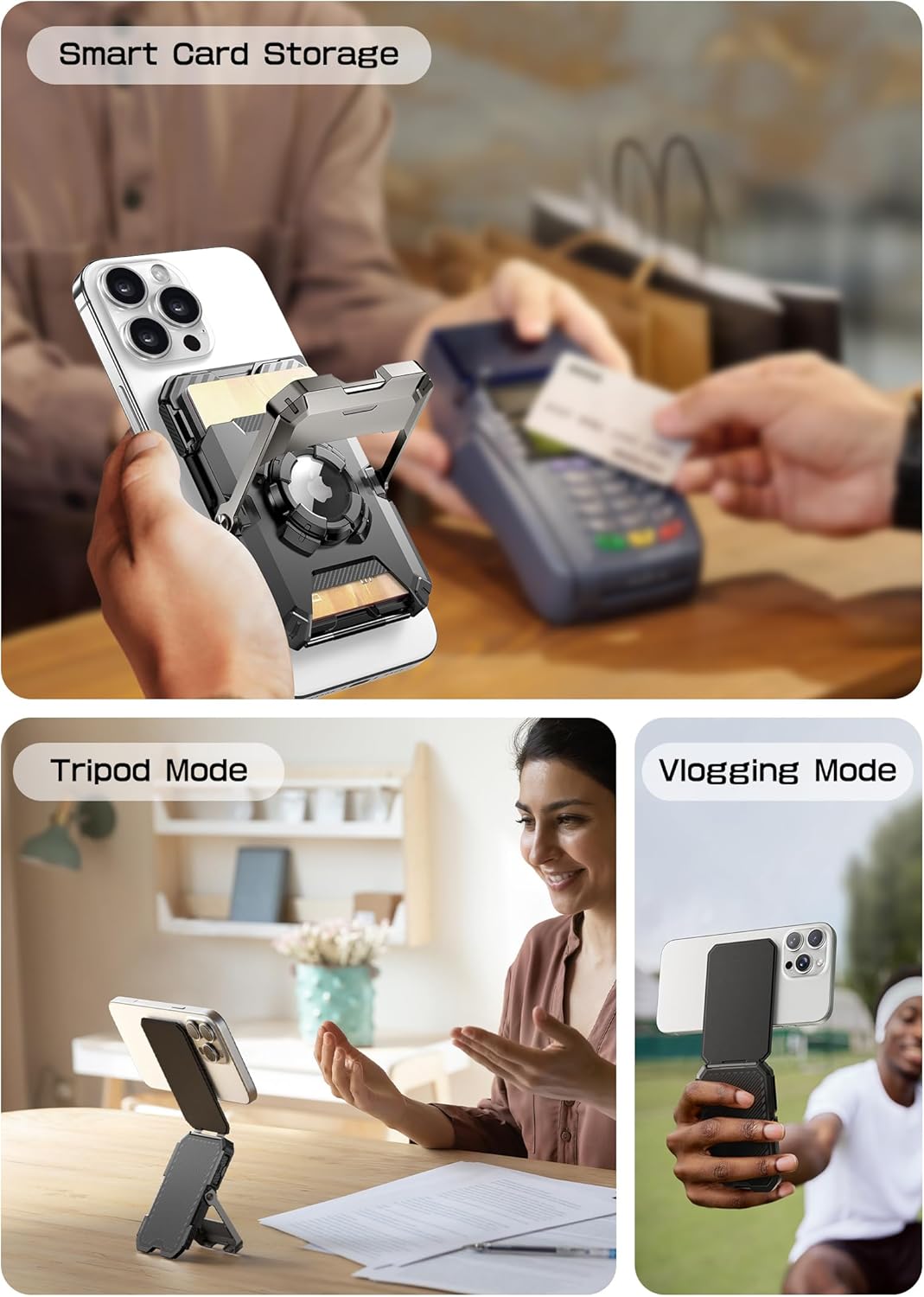 SUPCASE for MagSafe Wallet with AirTag Holder, Magnetic Airtag Wallet for Men, [Hold 5 Cards] [Adjustable Stand] [RFID Blocking] Phone Card Holder Tripod for iPhone 17/16/15/14/13/12 Series, Dark - Image 7