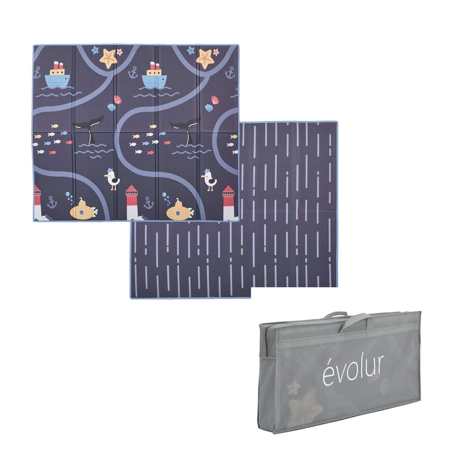 Evolur CozyCush Reversible Non-Toxic Baby Kids Playmat || Foldable Large Thick Foam Crawling Playmats for Toddlers|Waterproof Portable Playmat for Babies | Yoga/Picnic/Game Mat|Indoor/Outdoor
