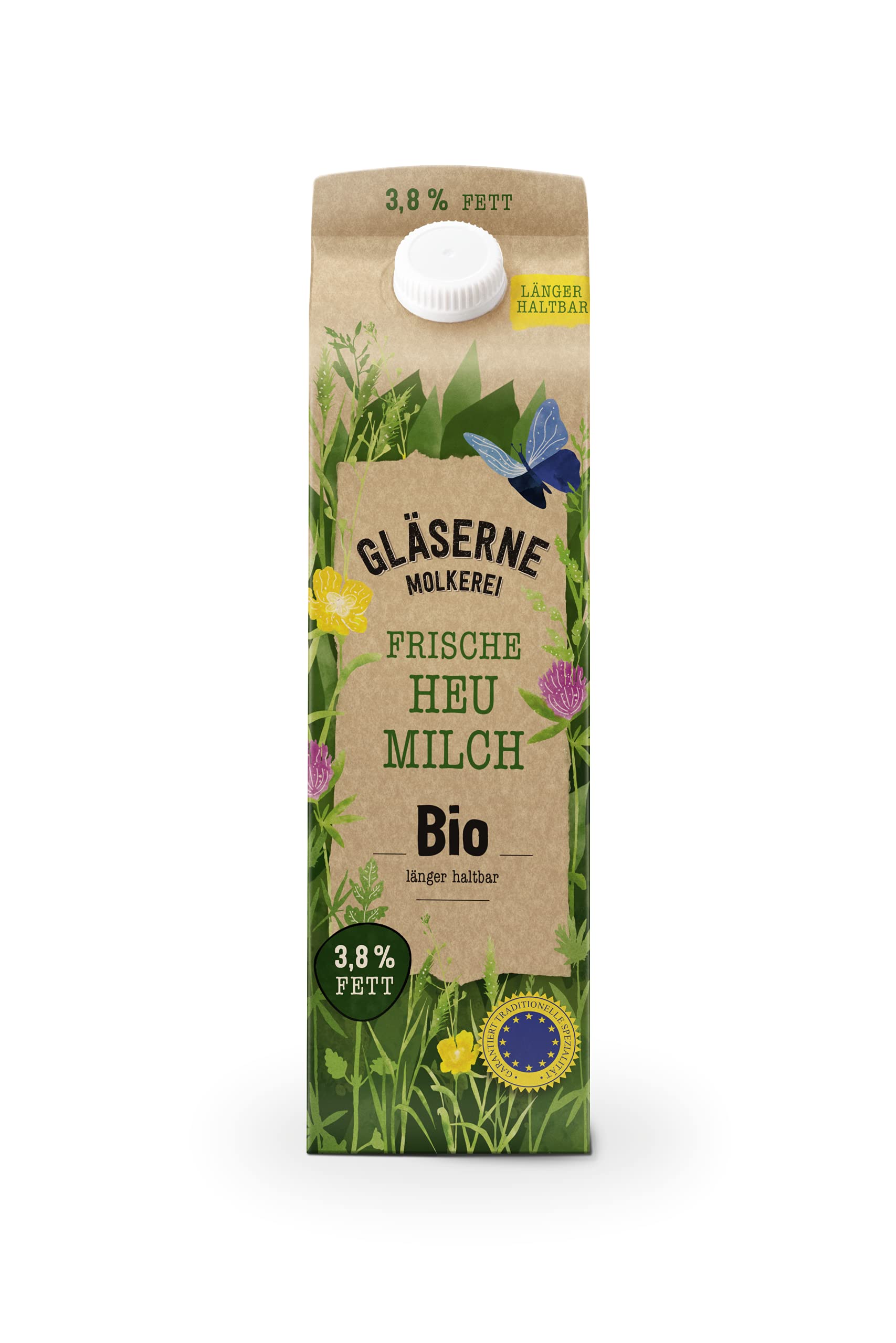 Bioland Glasen Bio Heumilch 3,8 % Fett, 1 l | Bio-ProduktFür Gesunden Lebensstil | Hausgebrauch | Hoher Milchzuschnitt |