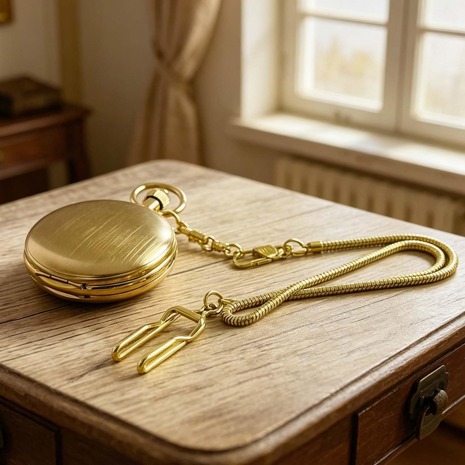 ManChDa Pocket Watch with Chain, Vintage Full Copper, Sub-dials, Men's Mechanical Hand-Wind Second & 24hours Pocket Watches for Men with Box