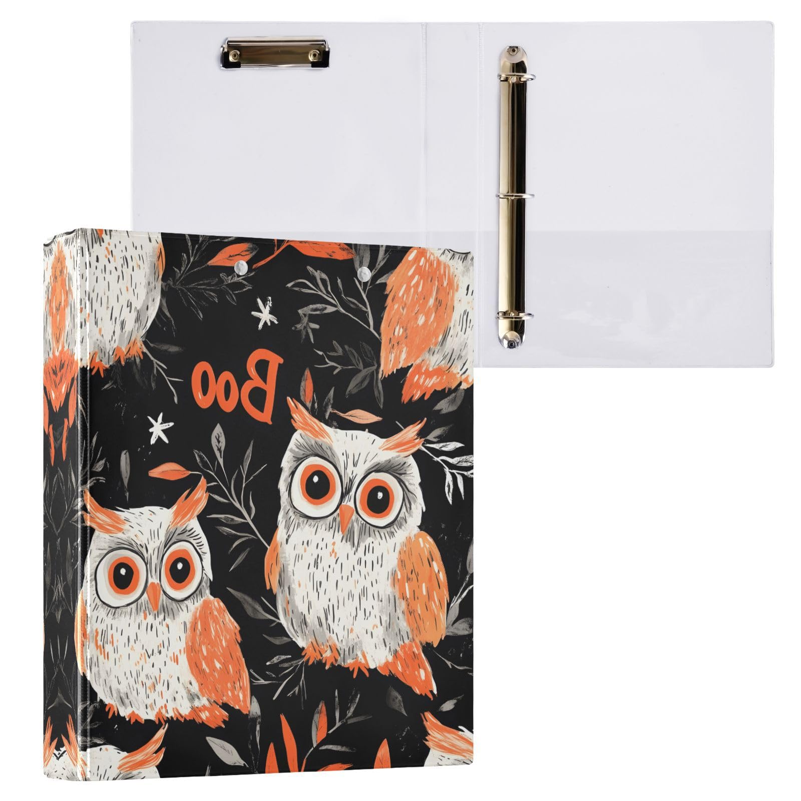 Confezione da 2 raccoglitori a 3 anelli, con graziosi gufi, foglie, 3,8 cm, con 3 tasche trasparenti, portablocco e contiene 200 fogli, per ufficio, scuola, organizzazione domestica
