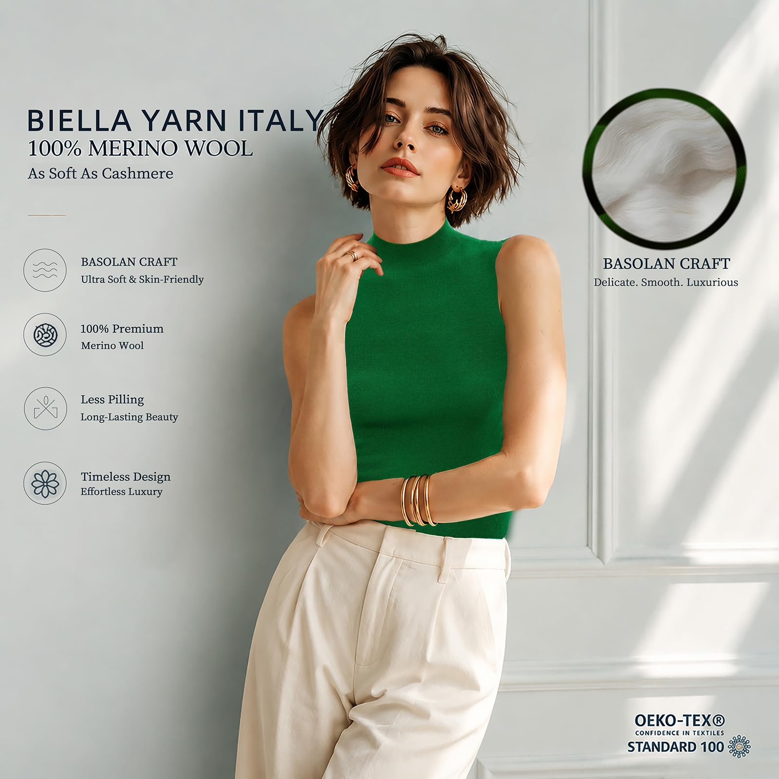 Canotta Senza Cuciture in Lana Merino 100% per Donna