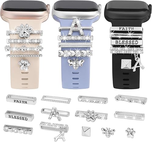 Miniatura 8 de Paquete de 8 dijes de reloj compatibles con Apple Watch, Samsung Galaxy, Google Pixel, Fitbit Versa, Sense, bucles metálicos para iWatch Series 10 9