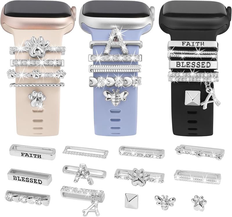 13 Pcs Watch Band Charms Compatible with Apple Watch Bands/Samsung Galaxy/Fitbit Versa/Sense/Garmin Vivoactive/iphone, 20MM Smart Watch Metal Loops for iWatch Series 11 10 9 8 7 6 5 4 SE/Ultra 3 2 1