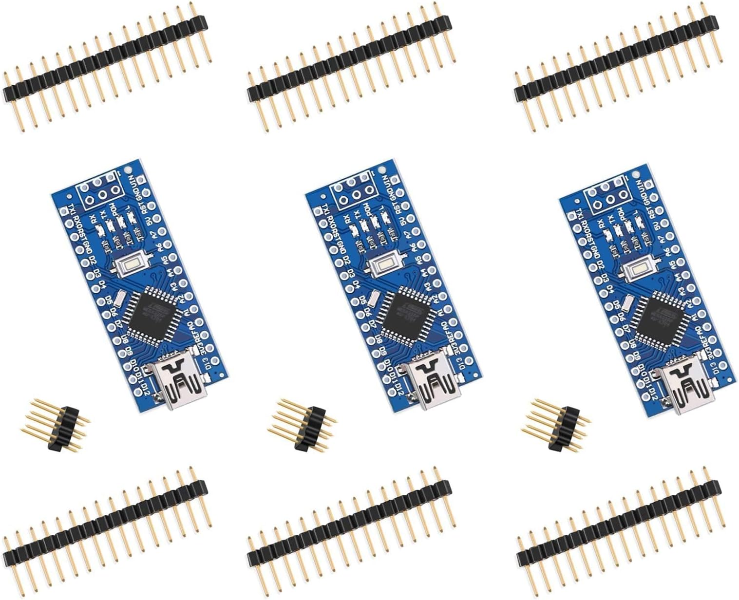 Nano Board CH 340/ATmega+328P Without USB Cable, Compatible with Arduino Nano V3.0 (Nano x 3 Without Cable)