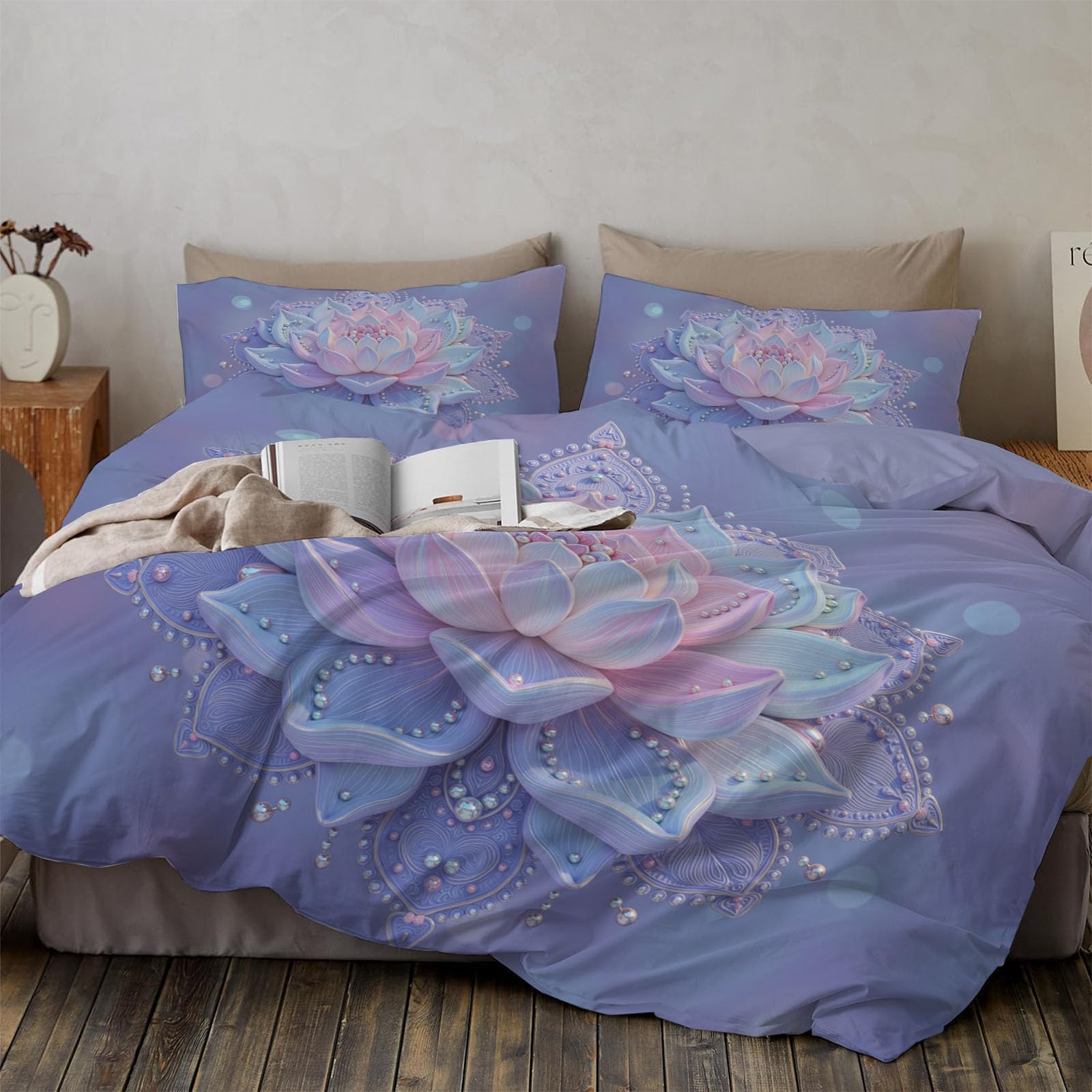 Housse de couette 220x240 mandala de lotus violet pour créer une chambre zen et relaxante