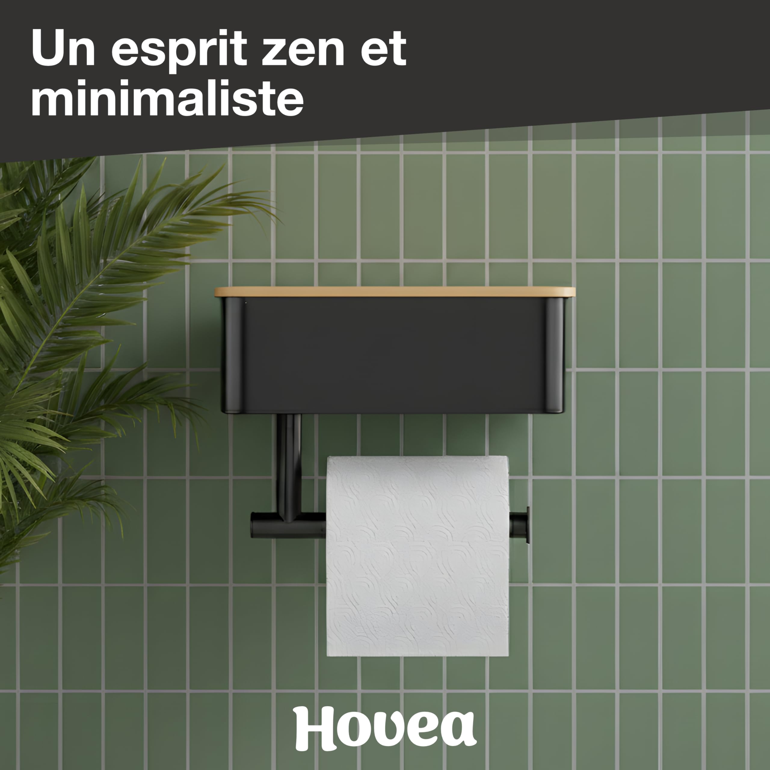 Porte Papier Toilette Mural 2-en-1 - avec ou sans Perçage - avec Rangement & Support Téléphone - en Métal – Distributeur Rouleau PQ Décoration - Noir & Bambou - PPT121