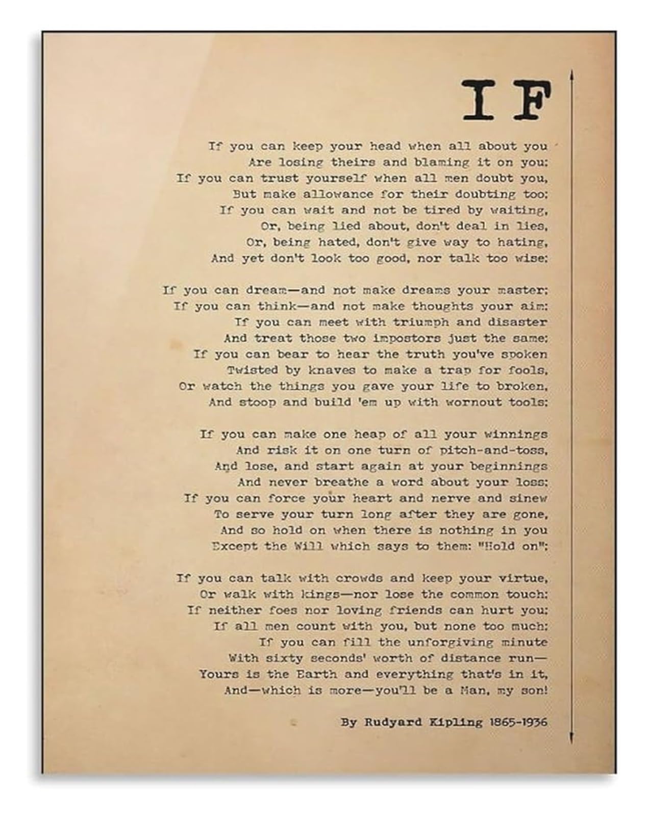 LLBOGRGGN Aesthetic If Poem Poster Rudyard Kipling Motivational Quotes Vintage Wall-Art Canvas for Farmhouse Style(Framed,16x24inch(40x60cm))