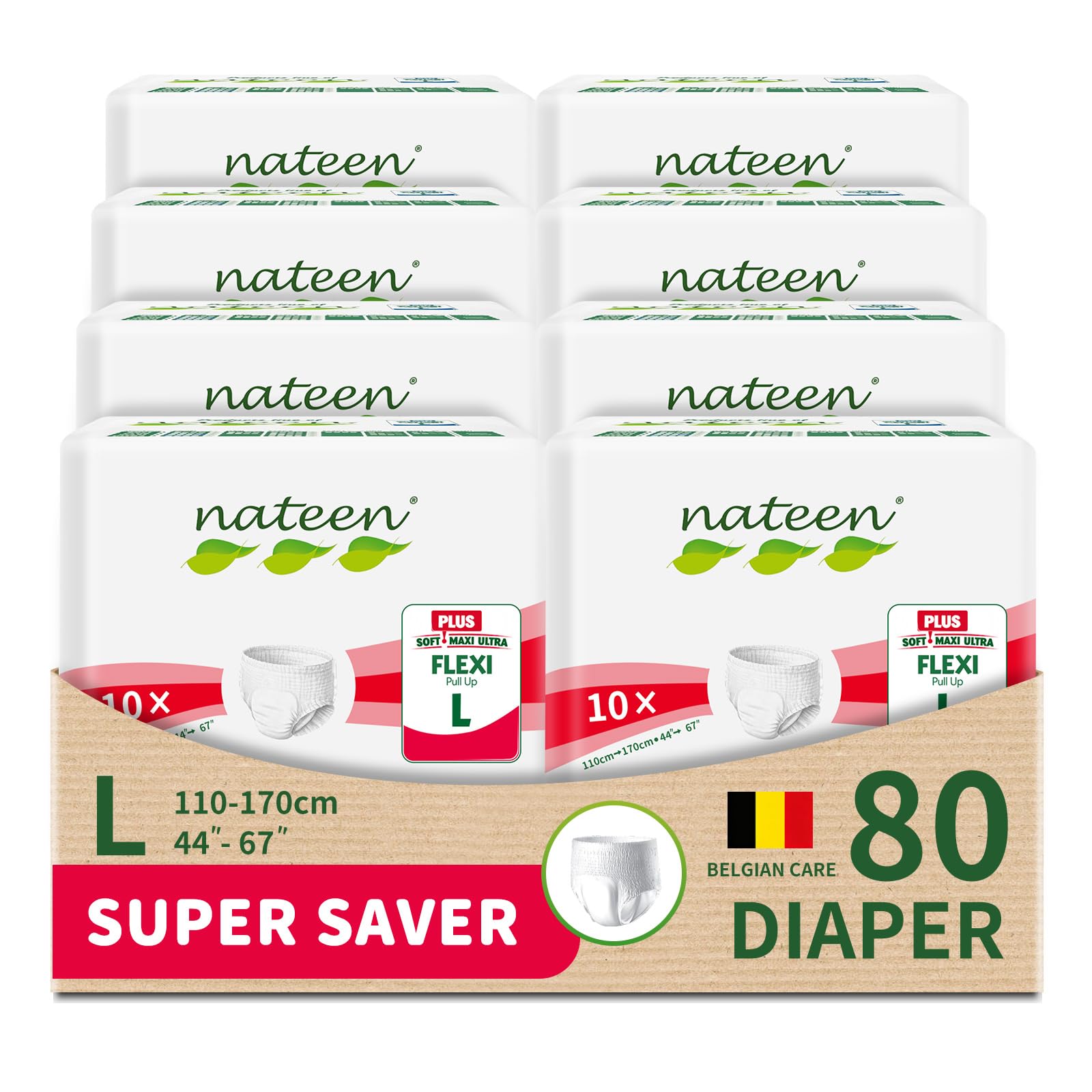 Flexi Plus Adult Diapers Pants,Incontinence Pull Up,Large,Waist Size 110-170cm,80 Count,Superior Comfort, Excellent Combination of Protection.