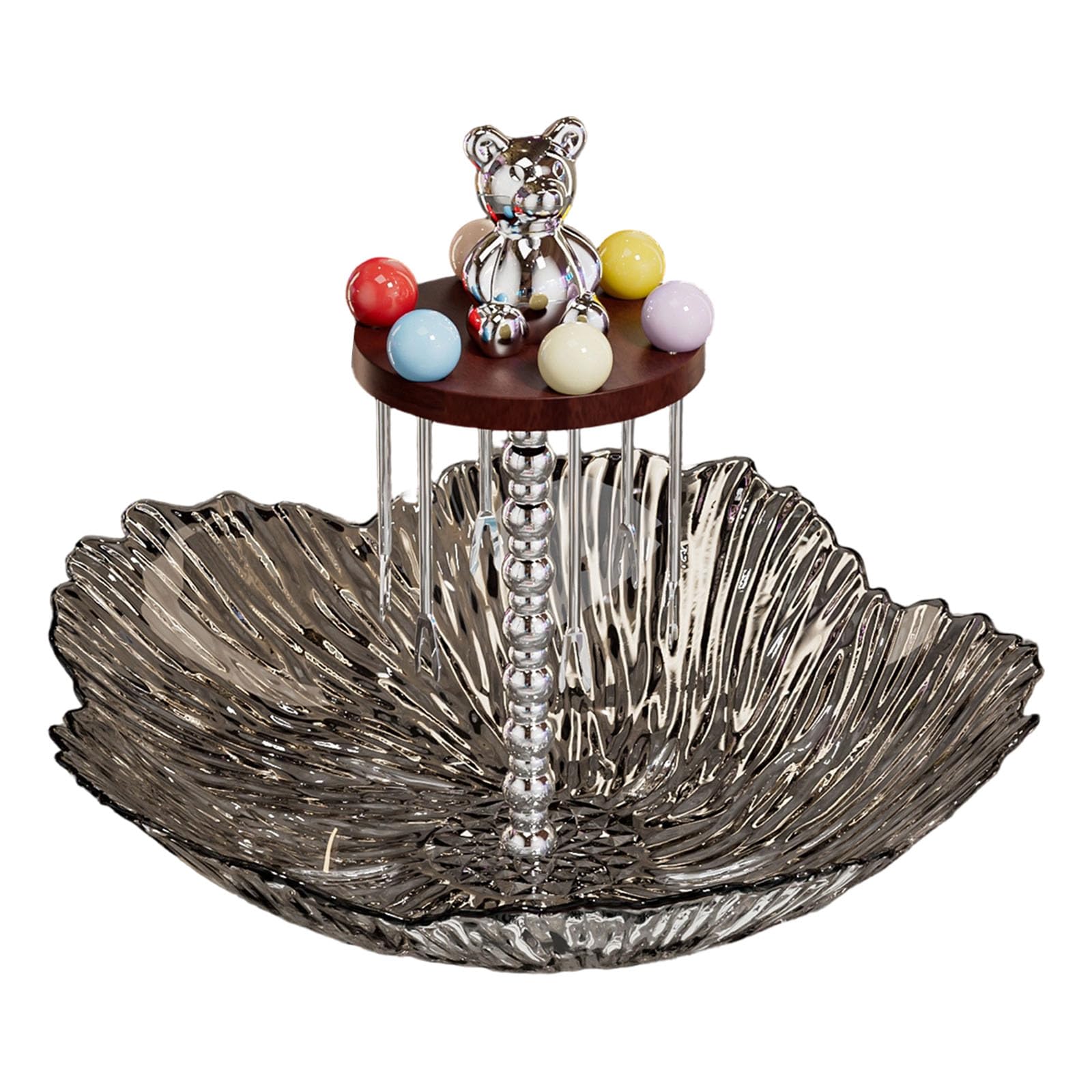 jiingekk Multifunctional Crystal Fruit Bowl Comes with 6 Stainless Forks for Dessert Fruits and Snacks Daily Serving with Stainless Forks