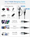 5 in 1 Multi Charging Cable,2Pack 4Ft Multiple Charger Cable USB A/C to Lightning/Type C/Micro USB Ports Multi Charger Cord Travel Universal Charging Cord for iPhone Series/Samsung/Tablets and More