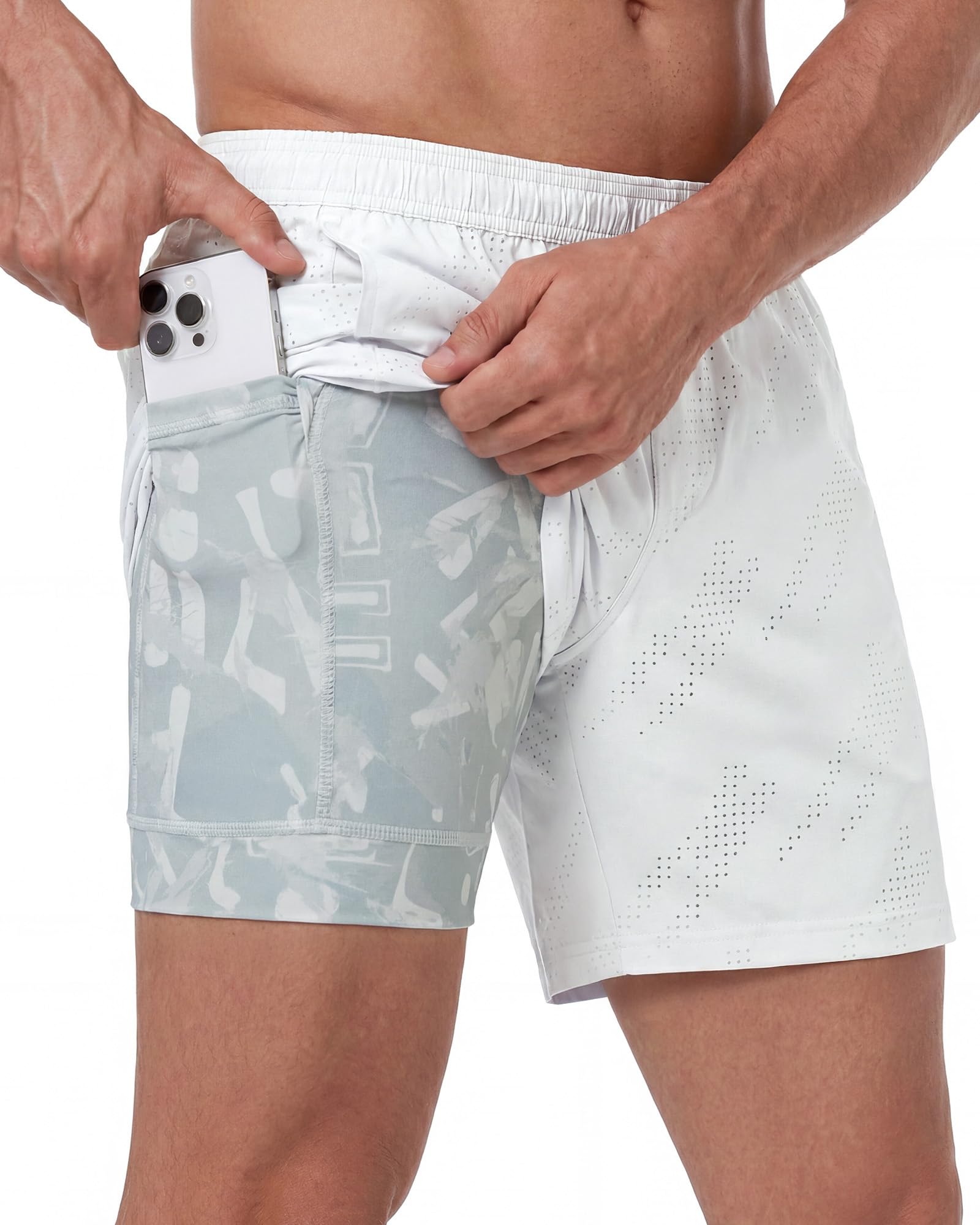 maamgic 2 en 1 Pantalon de Course Hommes Court Séchage Rapide 5" Short de Course avec Pantalon intérieur Gym Short de Sport pour Running Fitness Workout Athletic