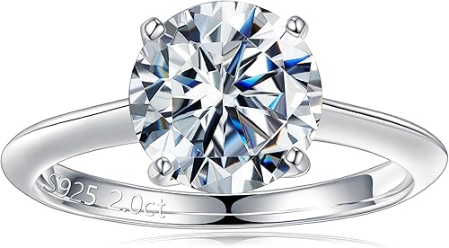 Turandoss Anillos de moissanita para mujer, 2-3 quilates redondos de color D VVS1 Clarity Lab creado en laboratorio, anillos de compromiso de oro