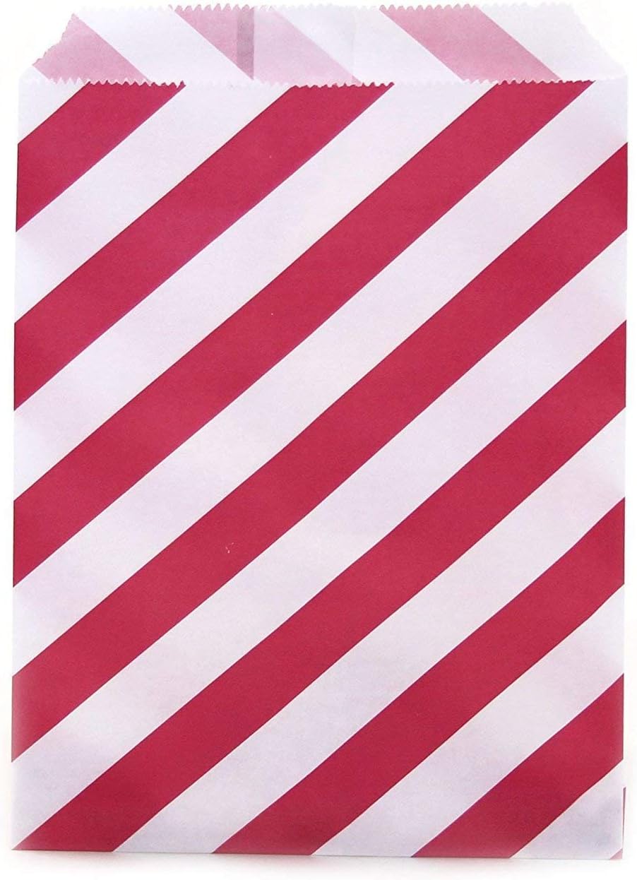 Tvoip 50 Pcs 5 x 7 Inches White and Red Striped Paper Bags,Holiday Wedding Christmas Favor Candy Treat Bags