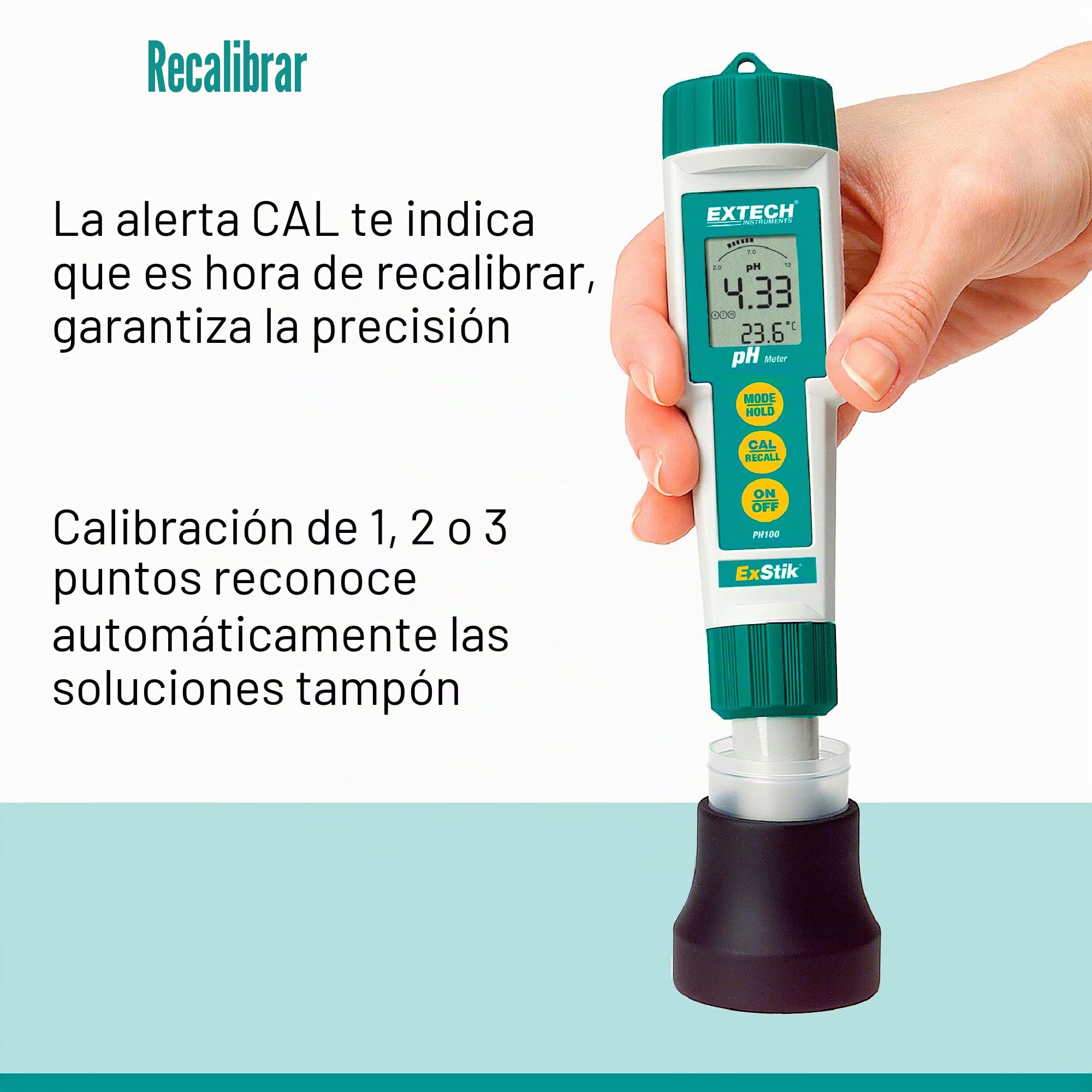 Extech PH100 Medidor a prueba de agua de 0,00 a 14,00 PH ExStik | pH 0,00-14,00, wasserdicht, ATC, Flachflächenelektrode, Temperaturanzeige, Auto-Abschaltung, Becher