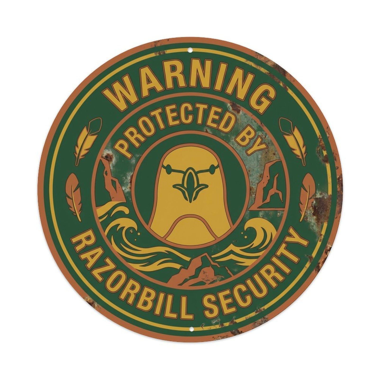 Warning Protected By Razorbill Security Seabird Metal Tin Sign