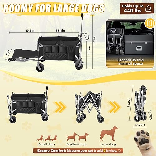 Miniatura 3 de Carro para perros grandes de hasta 400 libras, cochecito plegable para perros medianos a grandes con portón trasero, carritos para mascotas con