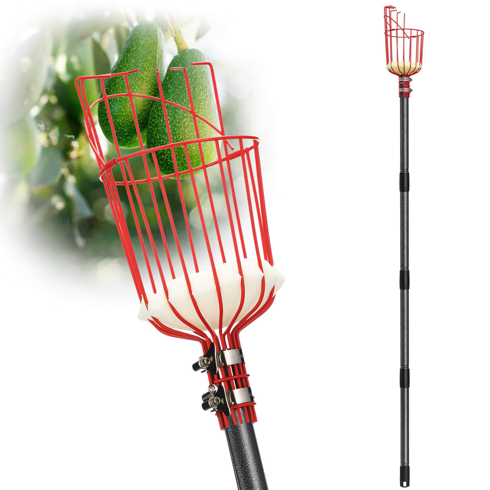 DonSail Narzędzie do zbieracza owoców z teleskopowym koszem, regulowany kij do jabłek 89-380 cm długi uchwyt, mango pomarańczowe awokado figa żołędzia cytryna gruszka pomelo zbieracz wiśni do drzewa