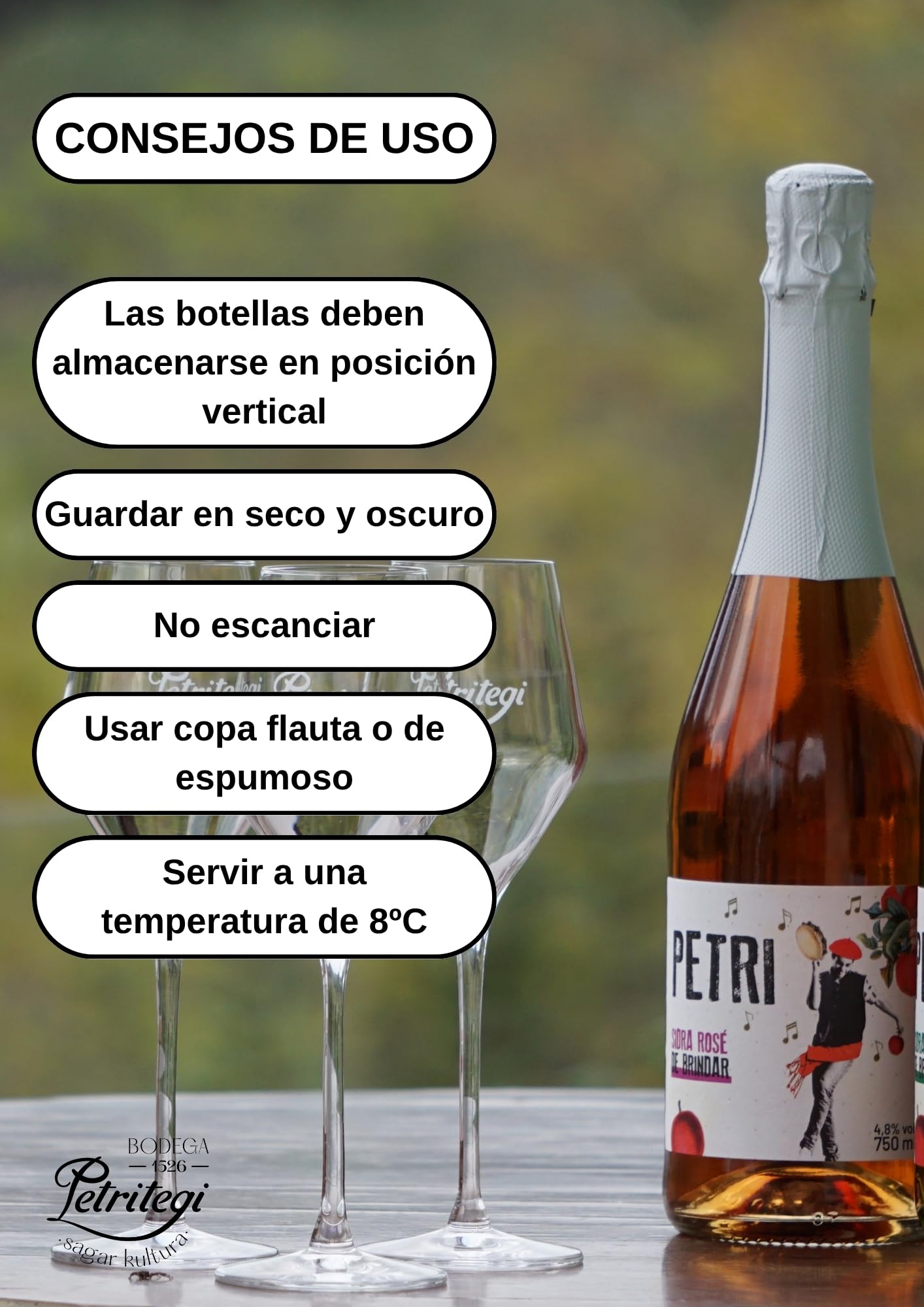 Petritegi Sidra Petri Rosé Pack 6 x 750 ml | Sidra Artesanal de Astigarraga | Sabor Frutos Rojos y Manzana Verde | Vegana sin Gluten | 4.8% Vol