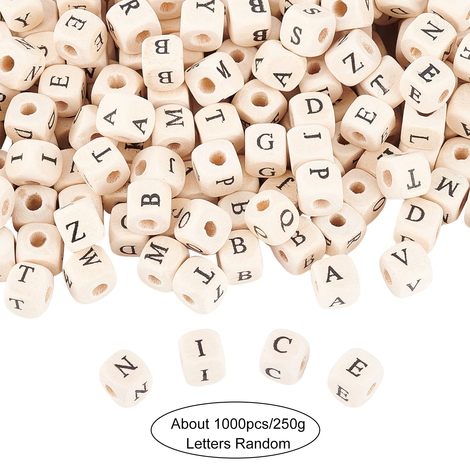 OLYCRAFT 1000pcs 8mm Alphabet Wooden Beads Square Wooden Beads Large Hole Wood Loose Bead Natural Color Cube Bead with Initial Letter for Jewelry Making and DIY Crafts - Image 4