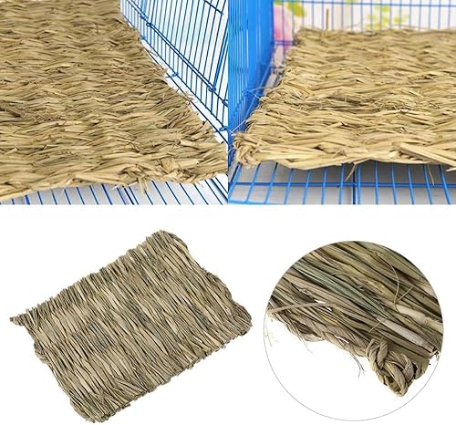 Miniatura 4 de Hamiledyi Tapete de hierba de conejo, paja natural, cama tejida para animales pequeños, tapete de heno para dormir, masticar, anidar y juguetes para