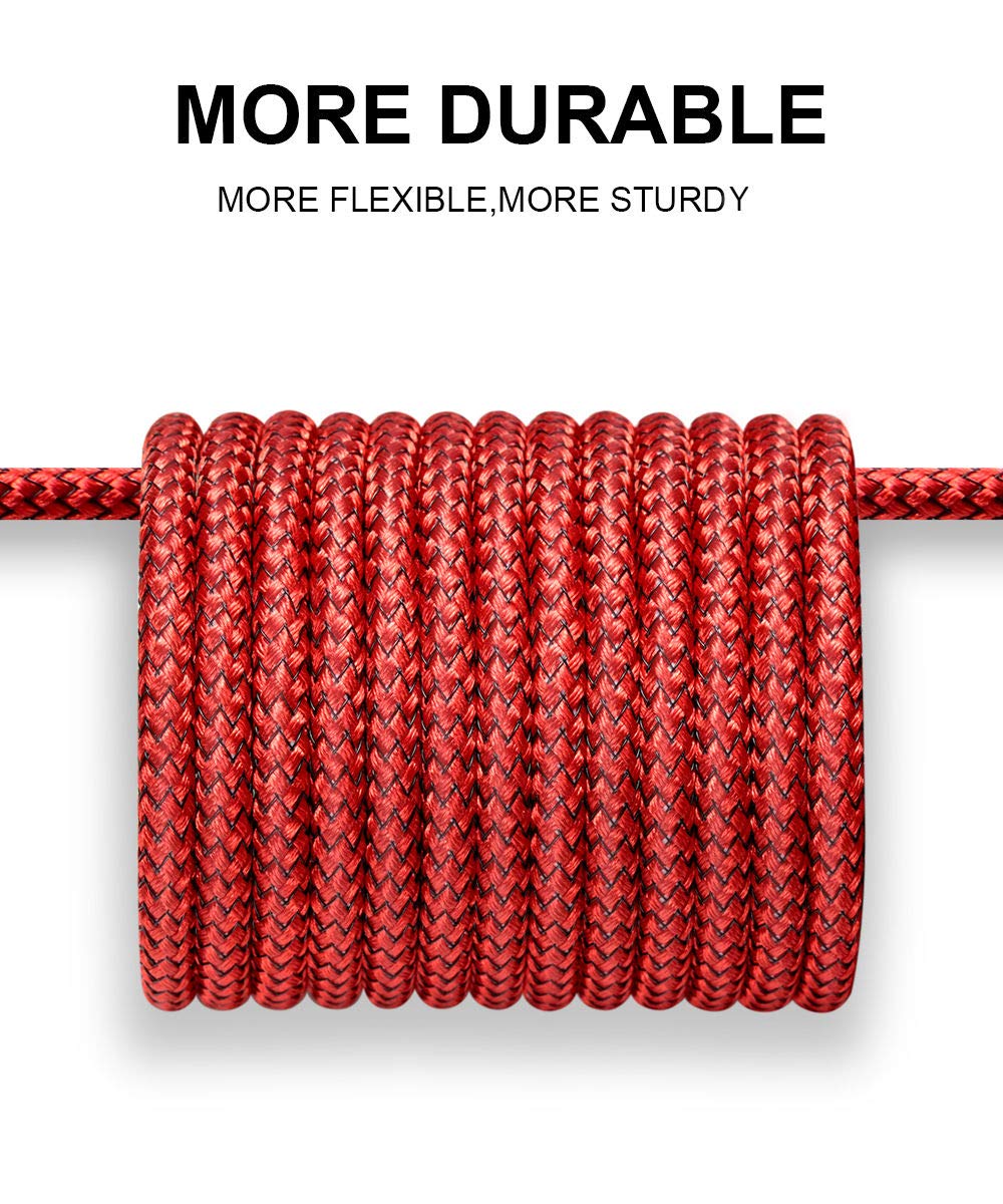 3 Pack 10FT Braided Type C Fast Charging Cable USB-C Charger Power Cord Rapid Charge for Samsung Galaxy A32/A32 5G/S8/S9/S10/S10e/5G/Note/8/9/A10e/A20/A50/A70/A90/A21/A51/A71/A91 (Red)
