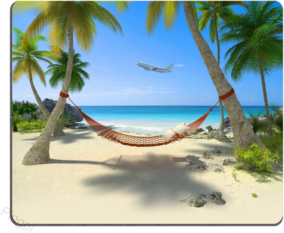 Gaming Mouse Pad Custom Design Mat, Tropical Beach with a Hammock Hanging from Palm Trees Mouse pad