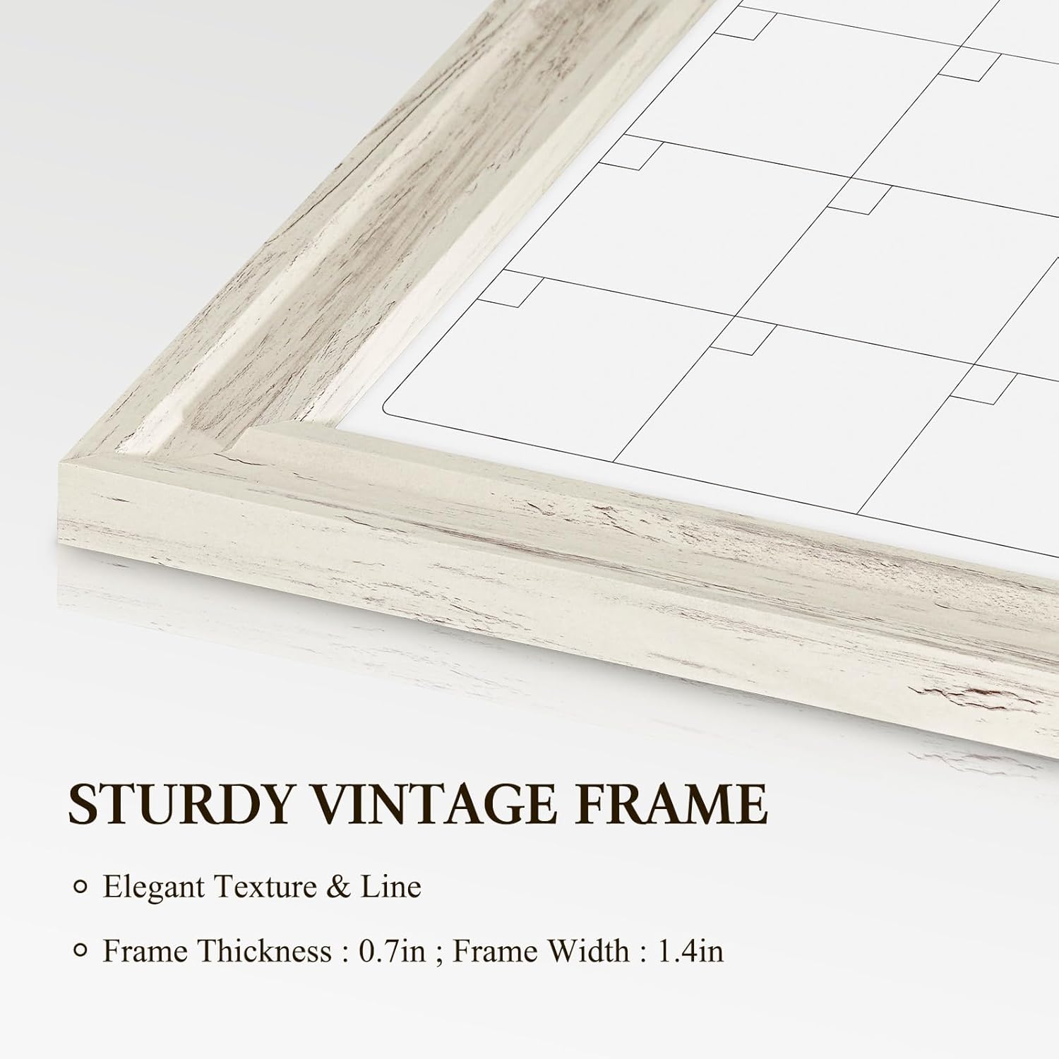4 THOUGHT Whiteboard Calendar 36" x 24" Magnetic Dry Erase Board Wood Frame Wall-Mounted Monthly Planner White Board Decorative Notice Board for Office School Home, White Vintage Vintage White-calendar 36" x 24"