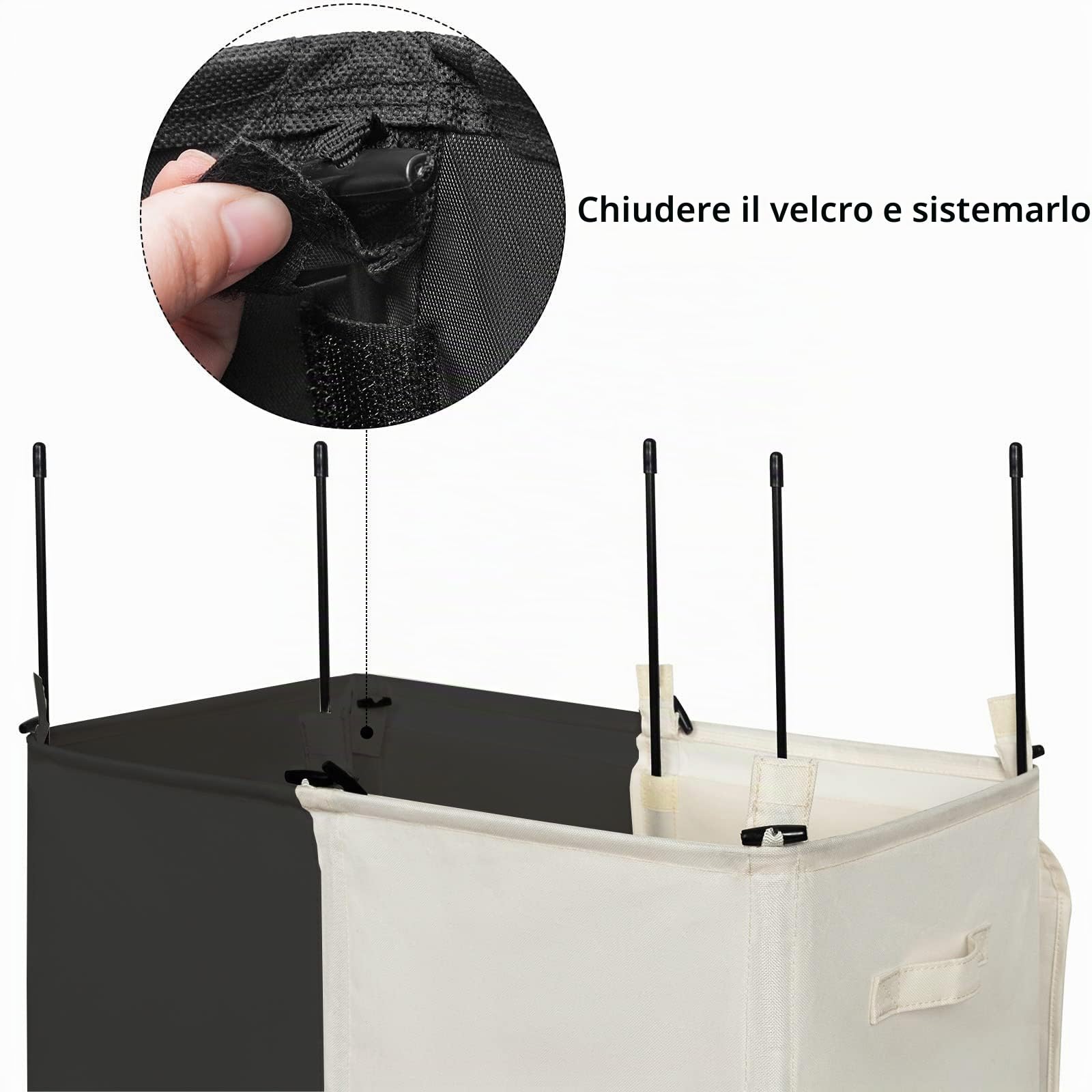 WOWLIVE Cesto portabiancheria doppio da 154 litri con coperchio, grande cesto per la biancheria da letto e sacchetti per la biancheria da letto pieghevole, lavanderia, armadio (nero+beige)