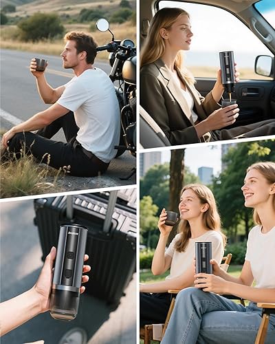 Miniatura 8 de Máquina de café expreso portátil, 20 bares, eléctrica para viajes, campamento, mini cafetera recargable USB-C para cápsulas NS y café molido, gris