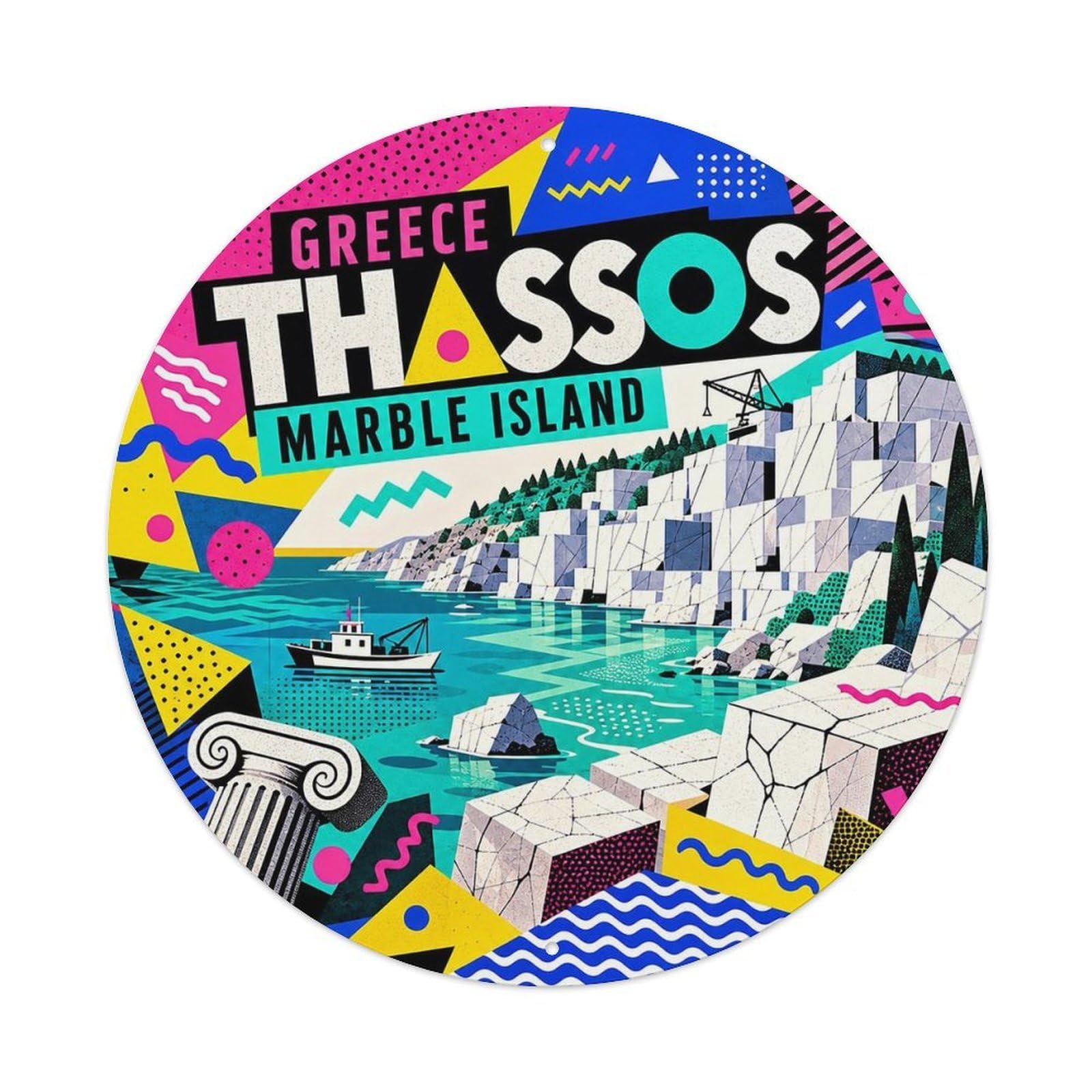 Thassos Stone Island Greek Memphis Style Travel Metal Tin Sign