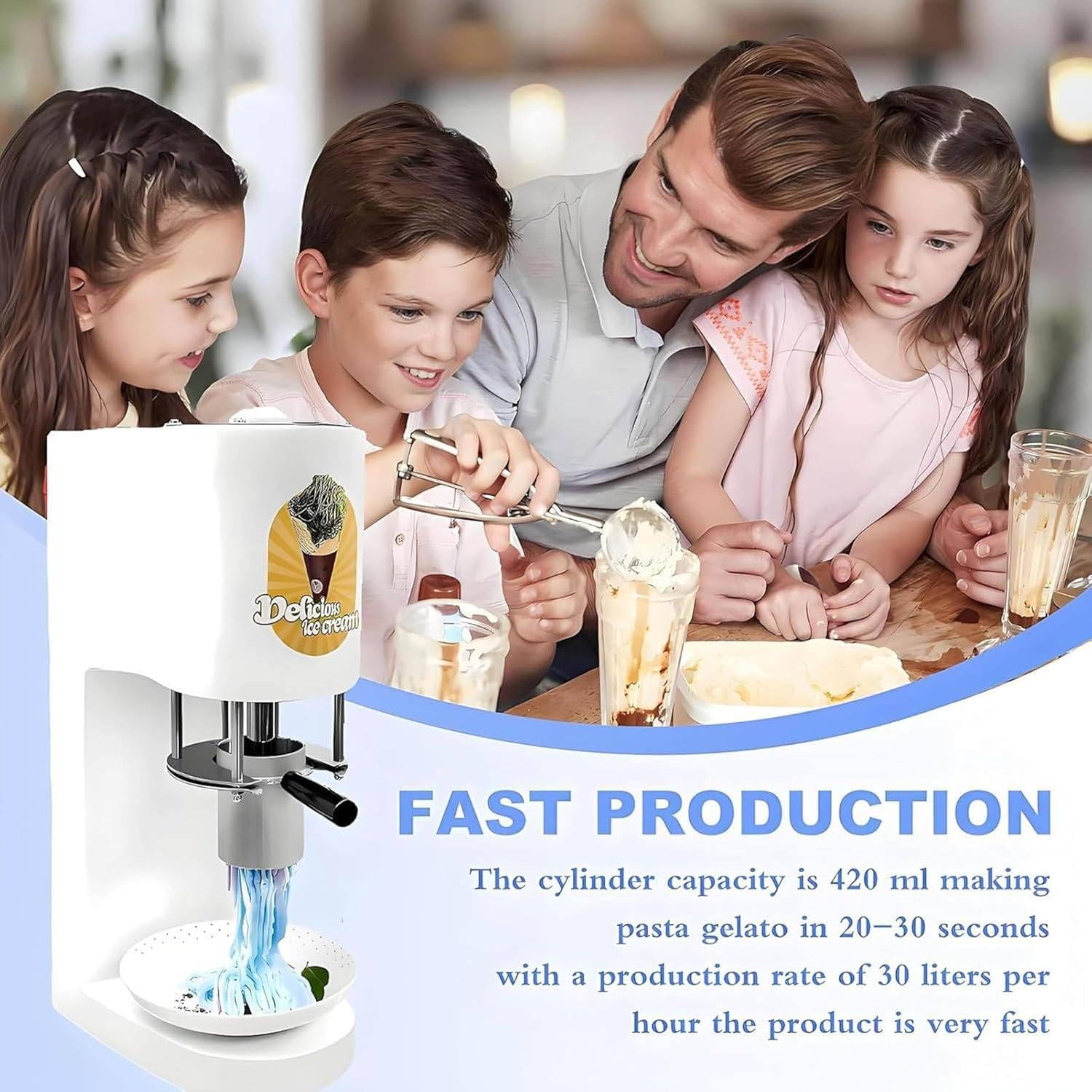 Macchina per Gelato a Forma di Spaghetti, pressa da 80 W con 4 stampi di Diverse Forme, tramoggia da 420 ml e Produzione di 7,4-7,9 galloni/Ora per gelaterie e pasticcerie. White