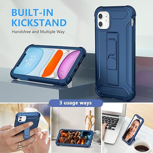 Miniatura 4 de ORETech Funda diseñada para iPhone 11, con 2 protectores de pantalla de vidrio templado Soporte integrado cuerpo completo a prueba de golpes de