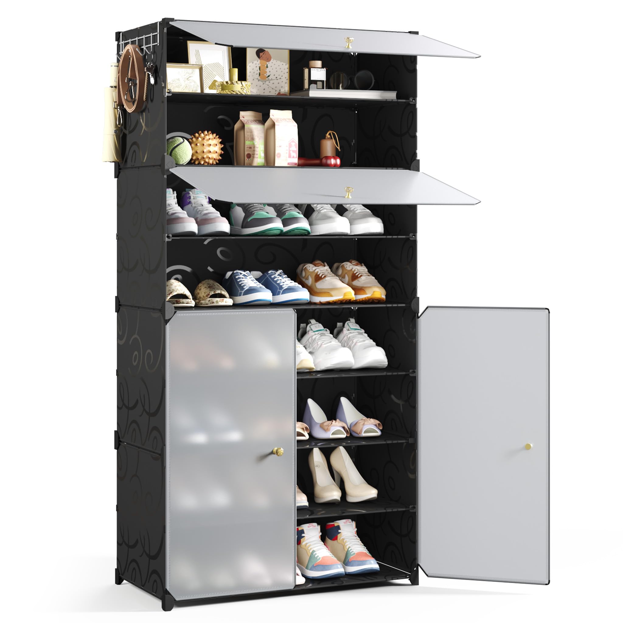 Mondeer Shoe Storage Cabinet with Doors, 8-Tier for 24 Pairs, Black