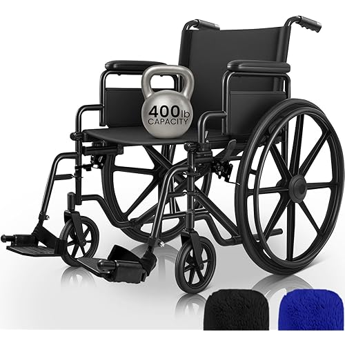 Vive Bariatric Wheelchair for Adults (Supports 400 lbs) - Foldable, Heavy Duty, Manual & Transport Wheel Chair - Portable Senior Drive Travel Scooter for Transfers - Wide 20" Seat